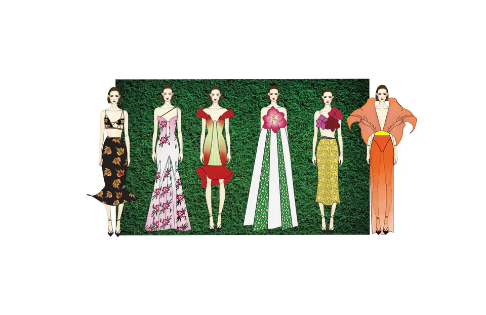 Six-look Dangerous fashion illustration lineup.