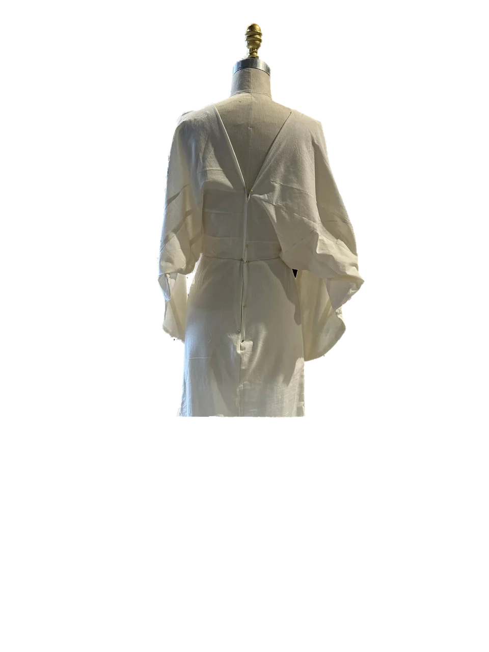 White Fantasy Dress toile on a dress form, back view.